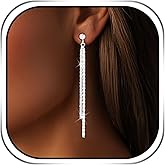 Urieo Silver Sparkly Earrings Dangle Drop Earrings Long Tassel Earring Jewelry for Women