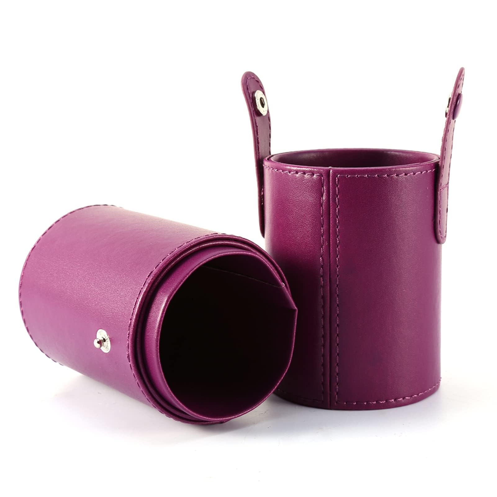 Agatige Makeup Brush Holder, Large PU Leather Travel Portable Brushes Storage Case with Button Countertop Bag Cup Dustproof Cosmetics Organizer for Women and Girls