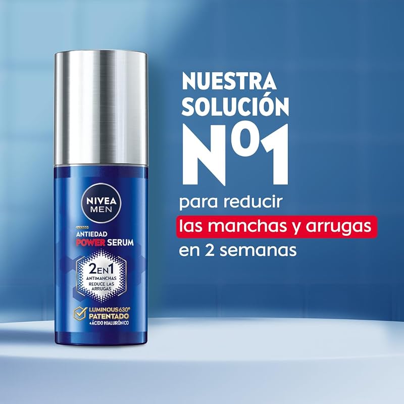 Nivea men power anti-aging serum 2 em 1 anti-manchas e antirrugas (1 x 30 ml), soro facial com luminous 630 para homens, soro anti-manchas com ácido hialurônico
