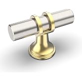 Amerdeco 10 Pack Brushed Satin Nickel and Gold Cabinet Knobs 2 Inch T Bar Cabinet Pulls Kitchen Cabinet Handles Cabinets Hardware Drawer Pulls ZH0058