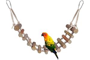 Joyzan Rope Ladder Bird Toy, Wood Stairs Climbing Activity Attachment Natural Wooden Step Swing Hanging Chewing Pet Bridge Cage Birdcage Lovebirds Rodent Parakeet Parrot Cockatiel Gecko Hermit Crab