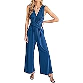 CUPSHE Women's Sleeveless Jumpsuits Dressy One Piece V Neck Twist Front Wide Leg Long Pants Jumpsuit