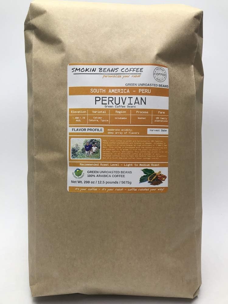 12.5-pound Peru (Unroasted Green Coffee Beans) premium Arabica beans grown in South America fresh current-crop beans for home coffee roasters, specialty-grade coffee beans, good long-term storage