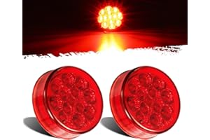 Partsam 2Pcs 2.5 Round Trailer Led Side Marker Lights Red 13 Diodes with Reflectors Waterproof 12V Sealed Trucks Lamps, 2.5 Round Led Marker Lights Cab Sleeper Panel Lights