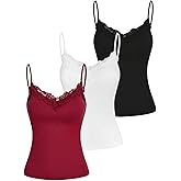 SOLY HUX Women's Camisole Tops with Built in Bra 3 Packs Lace Trim Spaghetti Strap Cami Tank Top