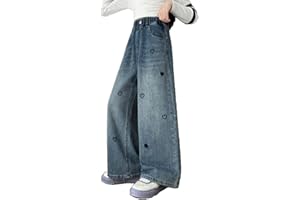 Baggy Denim Jeans for Girls Cute Heart Graphic Wide Leg Denim Pants High Waisted Straight Leg Preppy Loose Fit Trousers