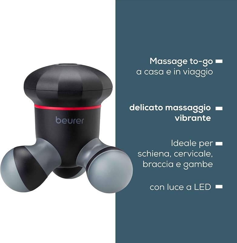 Mini massaggiatore MG 18, massaggiatore elettrico portatile per un delicato massaggio a vibrazione, ideale per schiena, collo, braccia e gambe, con luce LED, portatile, nero, 1 pezzo