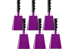 FOVERN1 6 PCS Metal Cowbell with Handles, Large Loud Cow Bells Noise Makers for Football Games, Sporting Events, New Year’s Eve, Celebrating and More(Purple)
