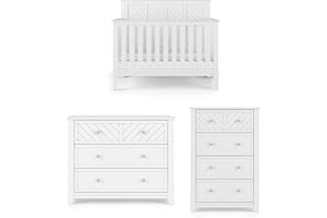 Child Craft Atwood Crib, Dresser and Chest Nursery Set, 3-Piece, Includes 4-in-1 Convertible Crib, Dresser and Chest, Grows with Your Baby (Matte White)