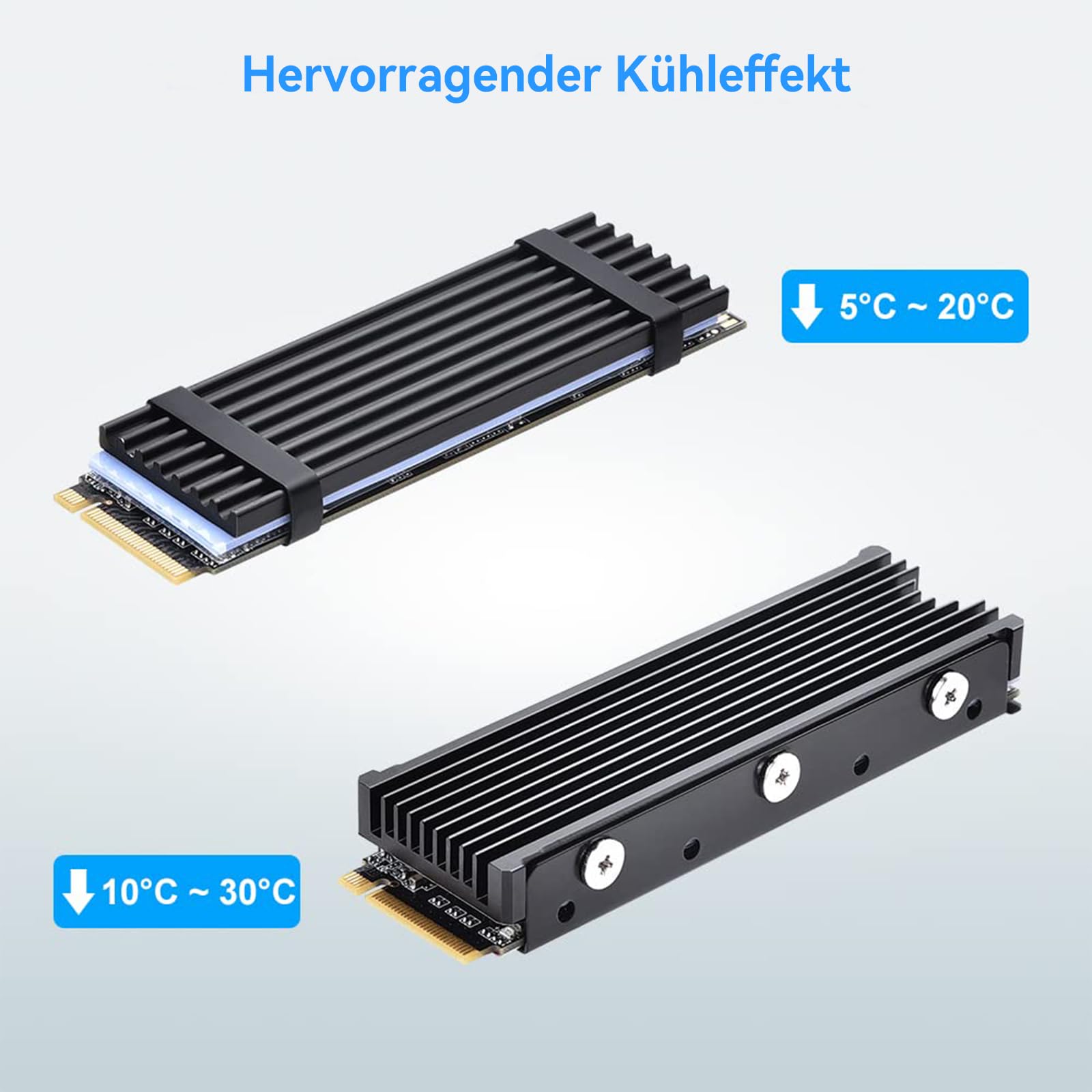 ELUTENG M.2 Kühlkörper für 2280 M.2 SSD, Aluminium Doppelseitiger mit 4 Silikon Wärmeleitpad passend für PC/PS5/PS5 Slim Installation, M.2 PCIe NVMe/SATA SSD, Schwarz 4