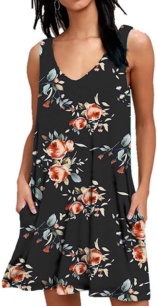 MISFAY Women's Summer Casual T Shirt Dresses Beach Cover up Plain Tank Dress with Pockets