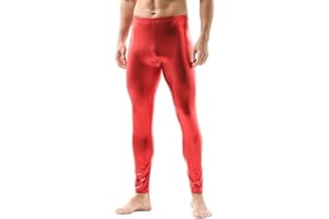 YOOBNG Men's Wet Look Leggings Faux Leather Tight Pants Stretchy Shiny Trousers Clubwear