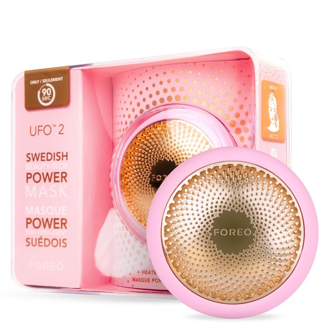 FOREO UFO 2 Full Facial LED Mask Treatment, Full LED Spectrum & Red Light Therapy, Face Masks Beauty Treatment, Warming, Cooling, Face Massager, Moisturiser, Increased Skin Care Absorption, Pearl Pink