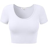 Women Cotton Scoop Neck Crop Tops Short Sleeve Basic Casual Shirts