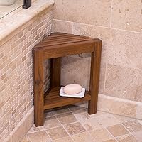 Belham Living Corner Teak Shower Bench with Shelf