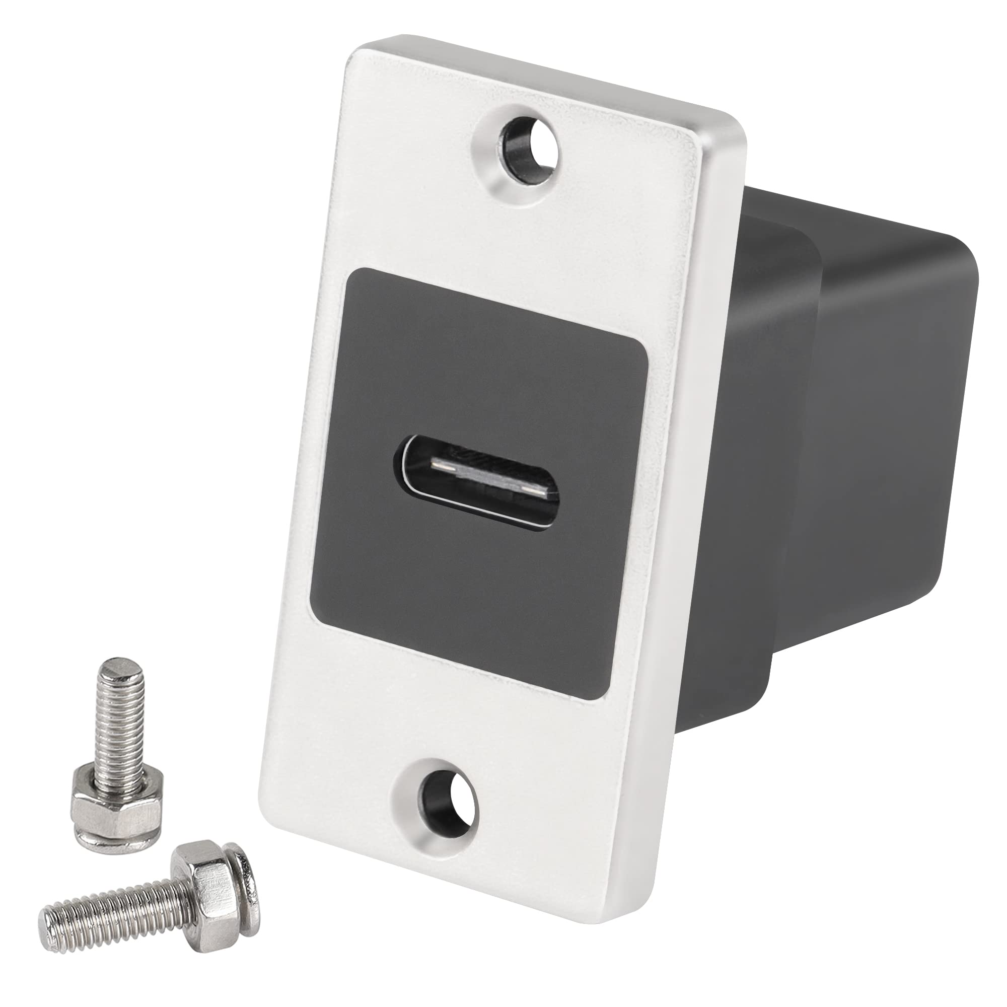 QIANRENON 10Gbps USB C Rectangular Panel Adapter - Female to Female Connector - USB C Mounting Socket - 5V/2.1A Charging - Mount on Device Panel, Desktop, Wall