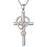 925 Sterling Silver Stethoscope Cross Necklace for Women, Nursing Medical Pendant Necklaces Doctor Nurse Graduation Jewelry Gifts for Her, 18+2 Inches
