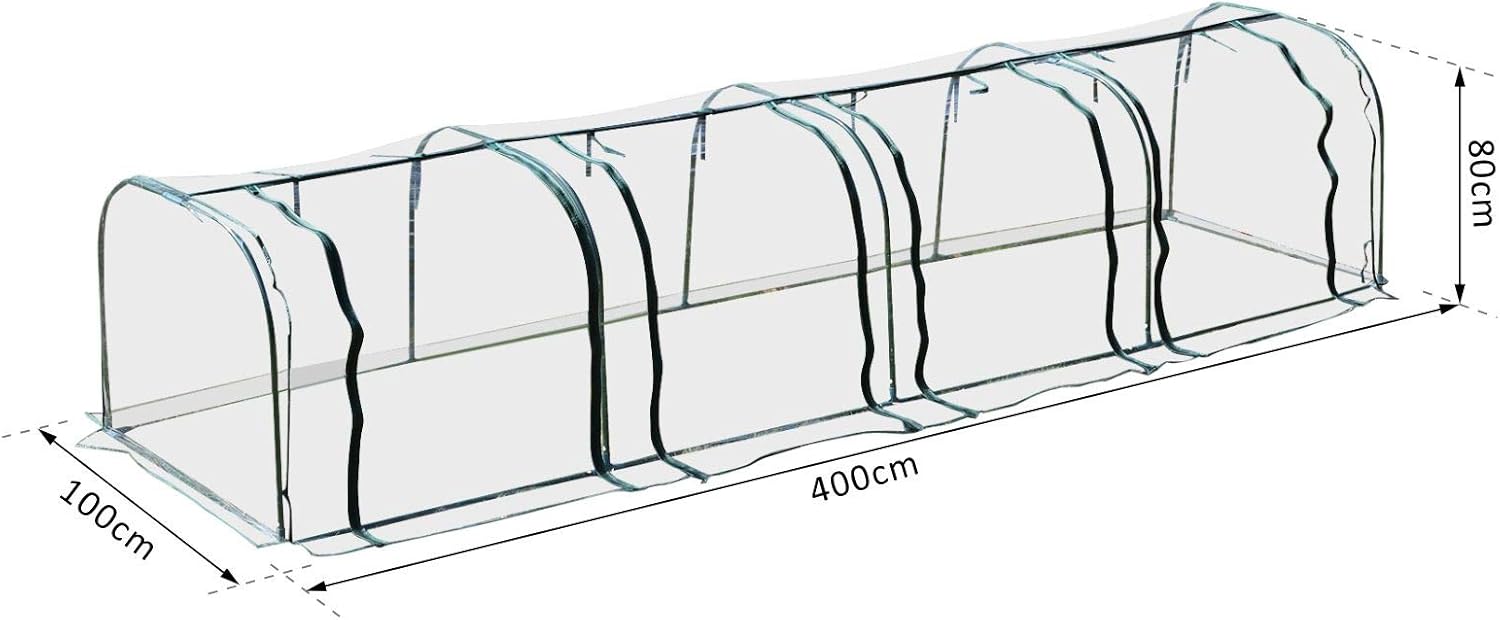Outsunny PVC Tunnel Greenhouse Green Grow House Steel Frame for Garden Backyard with Zipper Doors 395 x 100 x 80cm, Clear - Image 3