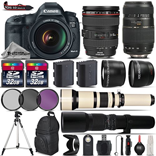 Canon EOS 5D Mark III DSLR Camera + Canon 24-105mm IS USM Lens + Tamron 70-300mm Di LD Macro Lens + 650-1300mm Telephoto Lens + 500mm preset Zoom Lens - International Version