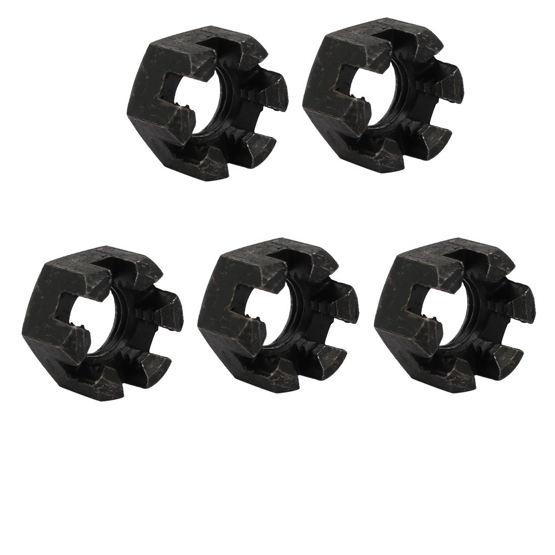 Sourcingmap 5pcs M12x1.75mm Carbon Steel Grade 8 Hexagon Slotted Castle Nut Black