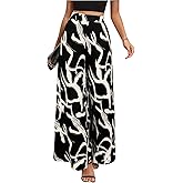MakeMeChic Women's Business Fall Graphic Print Pants Elastic Waisted Wide Leg Trousers