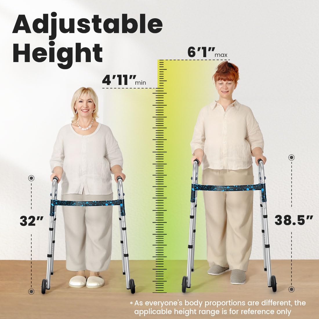 OasisSpace Compact Folding Walker, with Trigger Release and 5 Inches Wheels for The Seniors [Accessories Included] Narrow Lightweight Supports up to 350 lb
