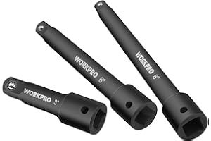 WORKPRO 1/2" Drive Impact Extension Bar Set, 3 PCS Socket Extensions, 3”, 6” and 8” Length, Premium Chrome Vanadium Steel with Black Phosphate Finish