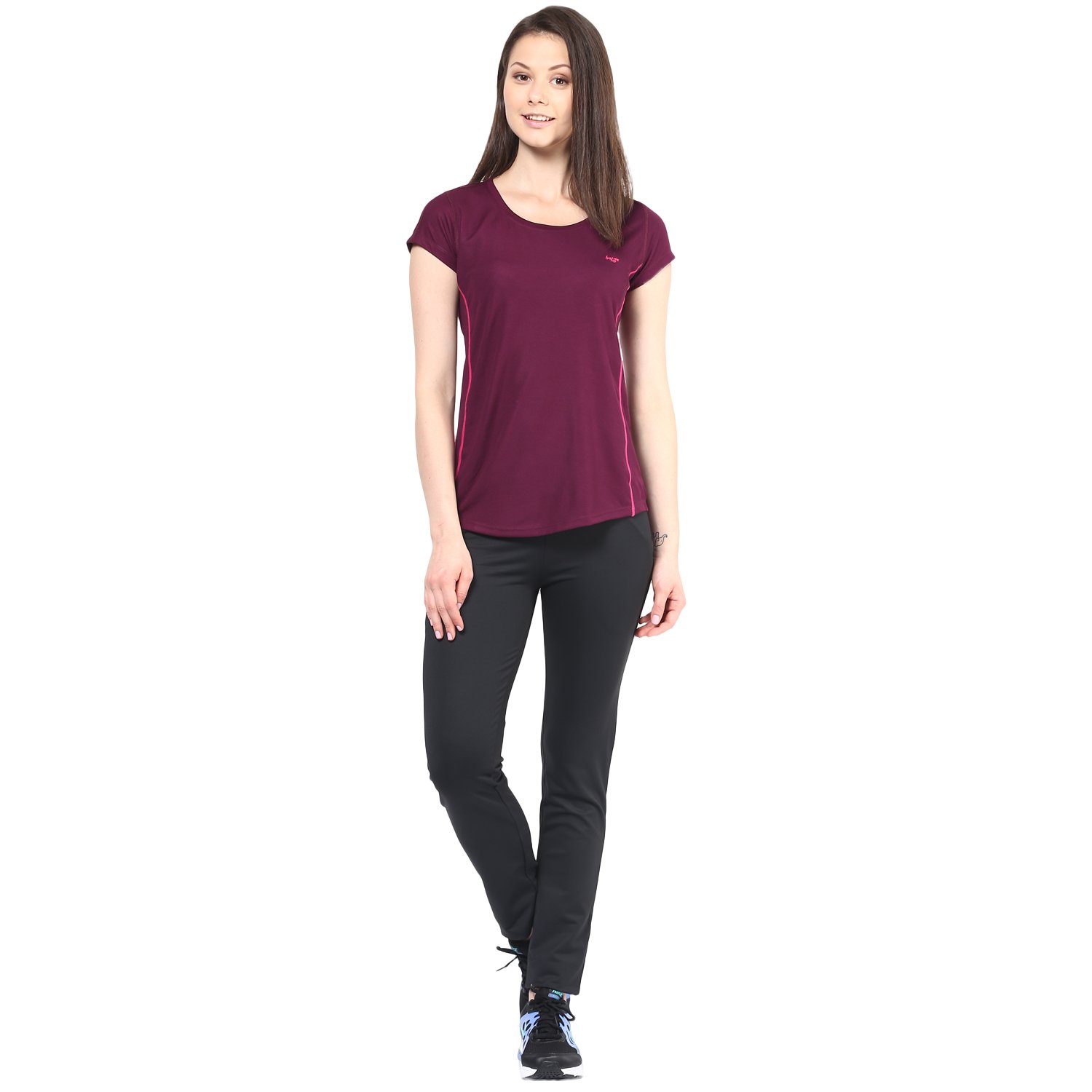 berge women's instadry round neck wine tee
