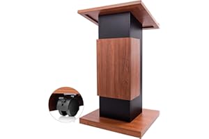 KAIWRXIN 47” Wooden Podium Stand with Lockable Wheels, Portable Lectern for Churches, Schools, Offices, and Conferences, Durable 15MM Particle Board Pulpit with Storage Shelves and Mic Slot (A)
