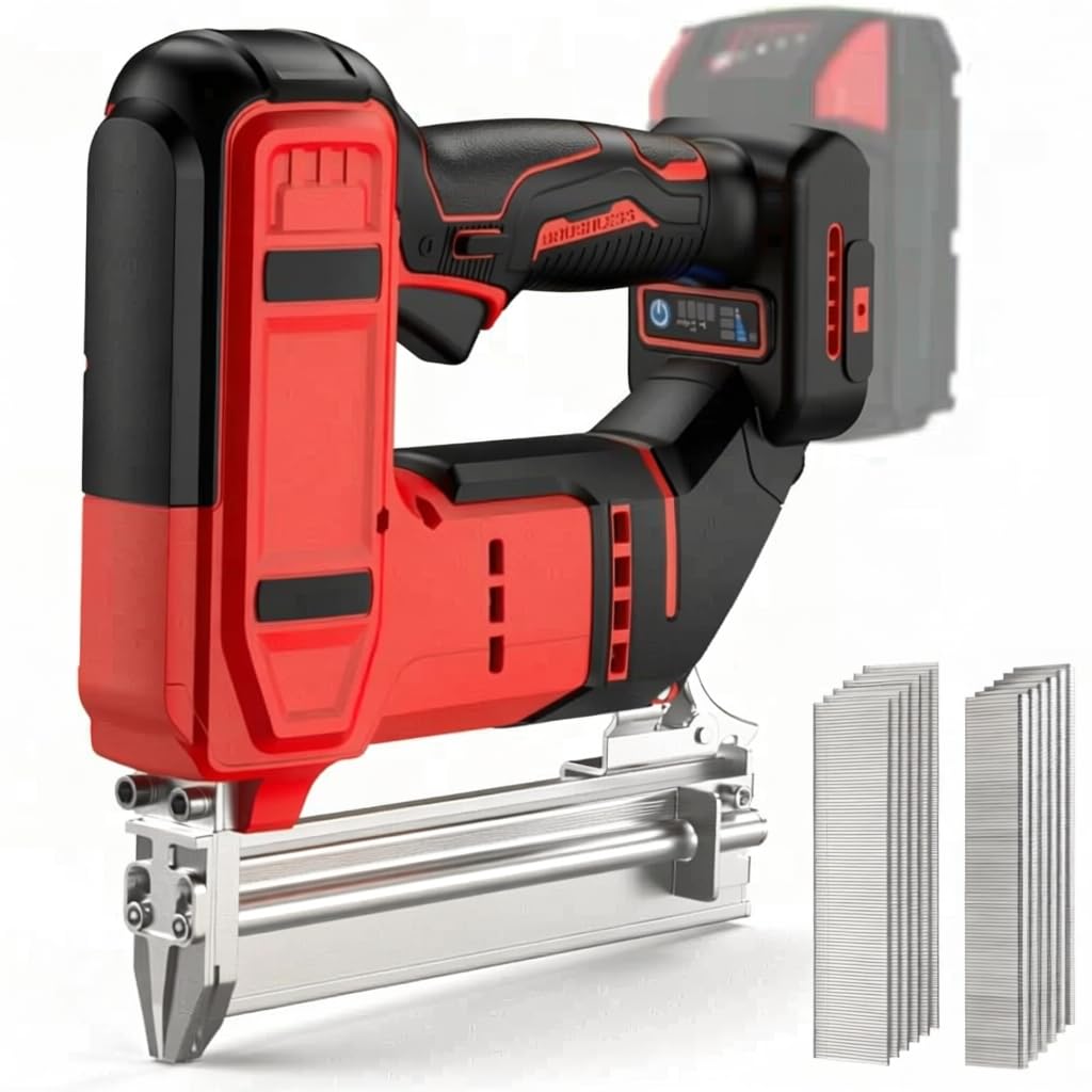 Photo 1 of 2-in-1 Cordless 18GA Brad Nailer & Crown Stapler – Compatible with Milwaukee 18V Battery (No Battery) – Nail Gun/Staple Gun Battery Powered with 1200 Nails/Staples for Woodworking, DIY and Upholstery
