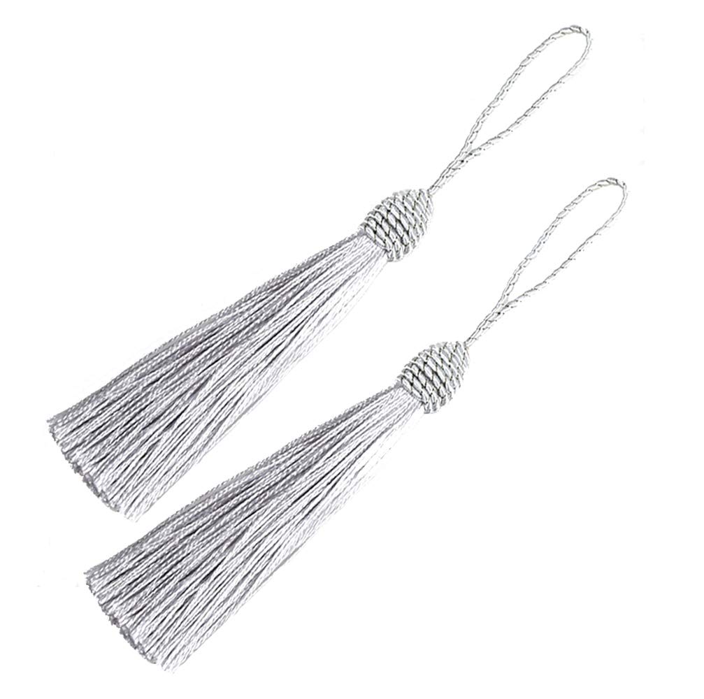 20pcs 15.5cm/6 Inches Silky Floss Bookmark Tassels with 2-Inch Cord Loop and Small Chinese Knot for Jewelry Making, Souvenir, Bookmarks, DIY Craft Accessory (Silvery Grey)