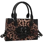 QWINEE Women's Leopard Print Top Handle Satchel Clutch Purse Bowknot Cheetah Square Handbag Crossbody Bag