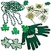 St. Patrick's Day Dress up Set: Shamrock Beads Necklace's, Tattoos, Shamrock Shutter Glasses, Head Bopper, & Acrylic Irish Print Gloves