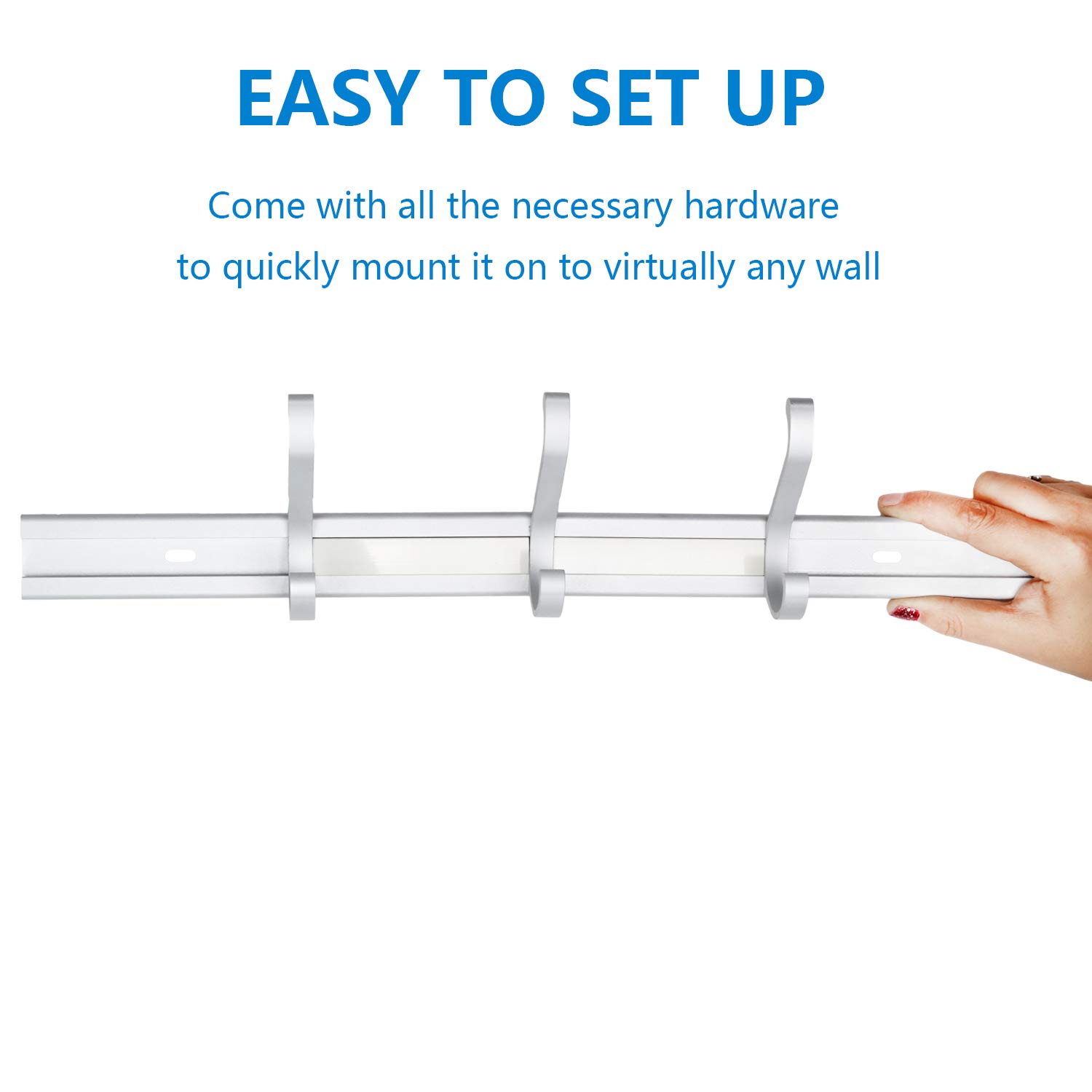 Insnew Coat Rack Wall Mounted - Coat Hook Rack Rail Hanger to Hang Coat Clothes, Purse, Hat, Towel, Key - White Finish Satin Nickel Portable 5 Hooks for Entryway, Kitchen, Bathroom, Door, Closet Room