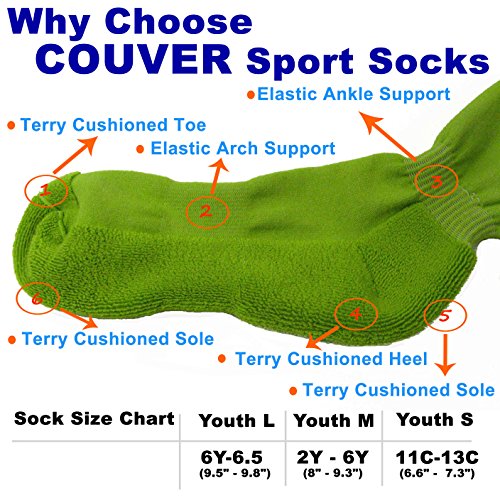 Couver Premium Quality Youth/Kids Knee High Cotton Softball, Baseball, Multi-Sports Socks(Bright Yellow, Youth Medium)