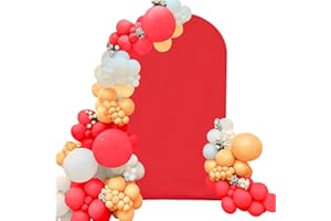 FIVENL Spandex Fitted Wedding Arch Cover 7.2FT Red Arch Backdrop Cover, Round Top Chiara Backdrop Stand Covers for Wedding Birthday Party Baby Shower Banquet Arch Decoration (Red, 7.2FT)