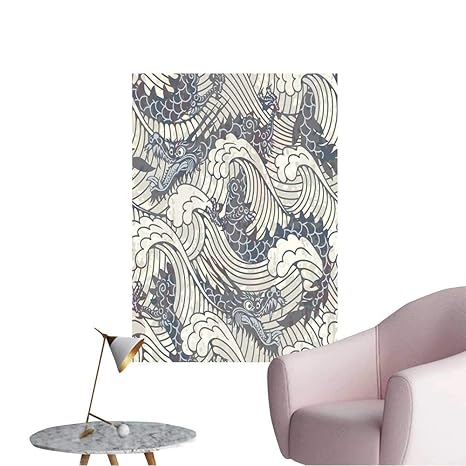 Wall Painting Pattern With Black Water Dragons High