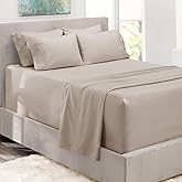 Hearth & Harbor Bed Sheets, Luxury Soft 6 Piece Bed Sheet Set Extra Deep Pocket Fitted Sheets Fits Mattress up to 21", Double Brushed Bedding Sheets & Pillowcases, Queen, Natrual Linen