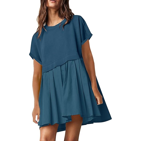 SAUKOLE Women's Oversized Patchwork Sweatshirt Dress – Long Sleeve, Lapel Neck, Pleated Hem, Casual Comfort