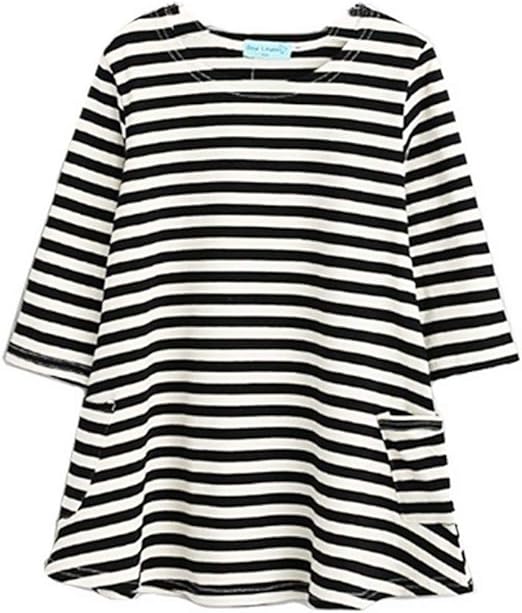 Amazon Co Jp Plus Nao プラスナオ ボーダー ワンピース キッズウェア 女の子 トップス 長袖 ひざ丈 ミディ丈 Aライン ラウンドネック ポケット付き ス 1cm 服 ファッション小物