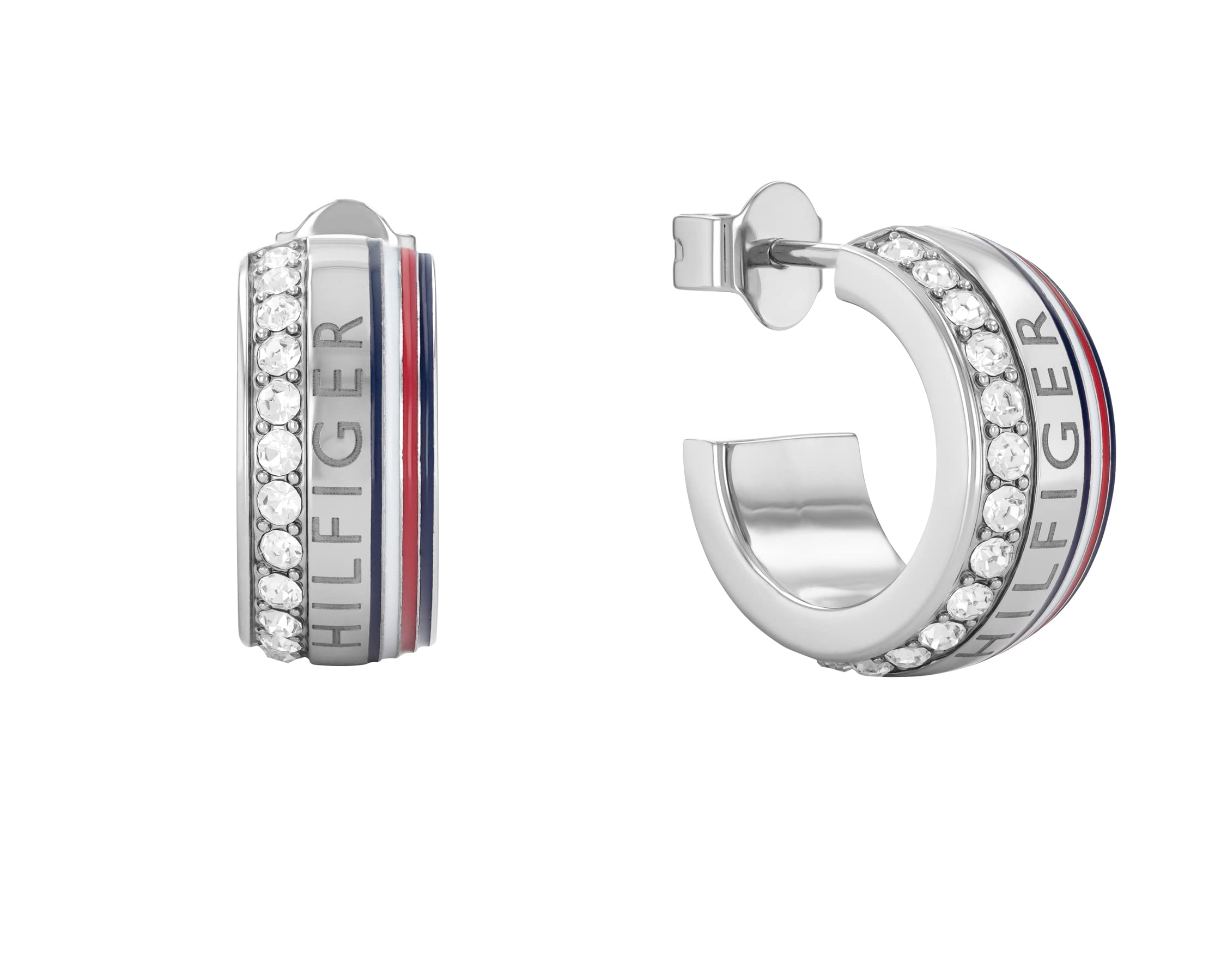 Tommy Hilfiger Jewelry Women's Stainless Steel C Shape Earrings Embellished with Crystals - 2780623