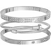 14/18K Gold Plated Bracelets Set for Women Flower Bangle Love Bangle Cubic Zirconia Bracelet Stackable Bracelet Set