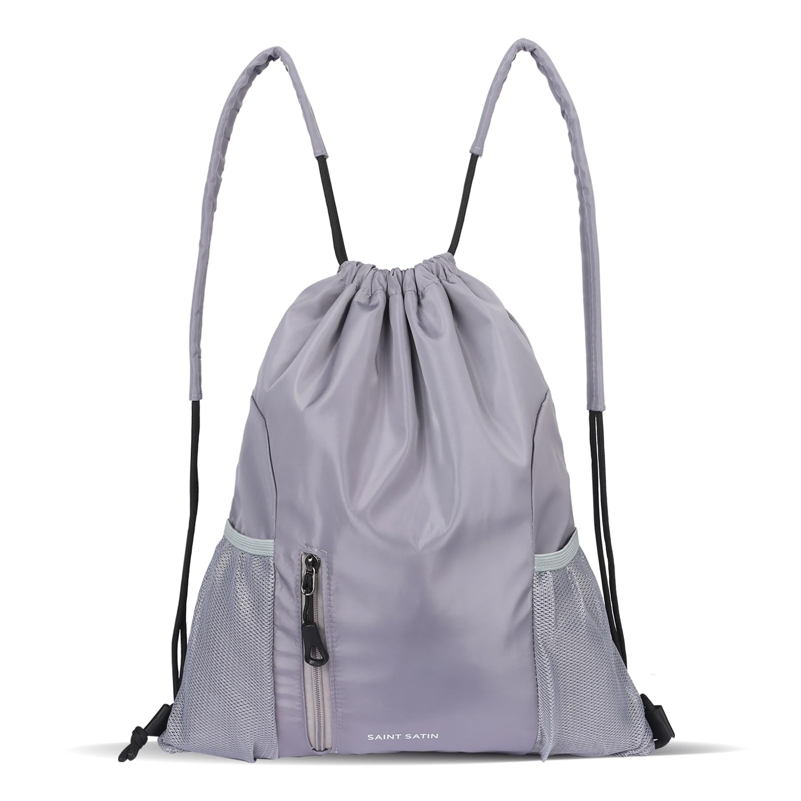 Bomiclss Drawstring Backpack Waterproof Swim Bags, Sports Gym Sackpack with Mesh Pockets, Large Capacity Drawstring Shoulder Bag for School Sports Swimming Gym Travel (Grey)