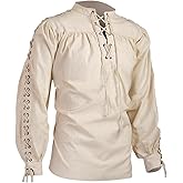 RYCUZYNU Underwear Men's Loose Linen Medieval Gothic Renaissance Shirt Long Sleeve Pirate Mercenary Costume