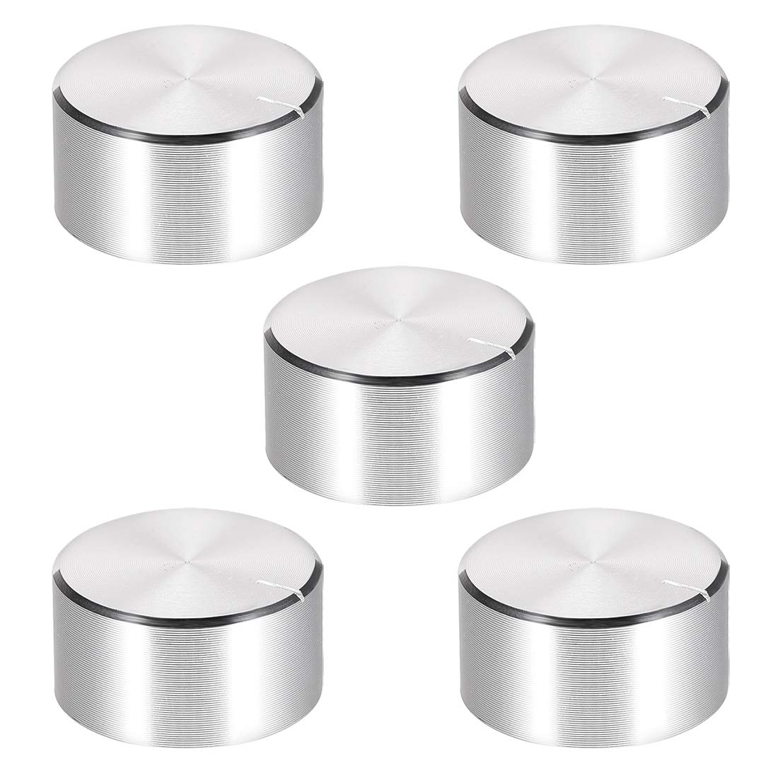 sourcing map 5pcs Potentiometer Knob Knurled Shaft Silver Tone Aluminum Smooth Surface Rotary Knob 25mmx13mm Volume Control Knob