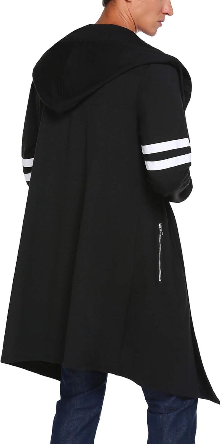 COOFANDY Men's Fashion Long Hooded Outwear Hoody Sweatshirt Teenager Hoodies Longline Cardigan: Clothing