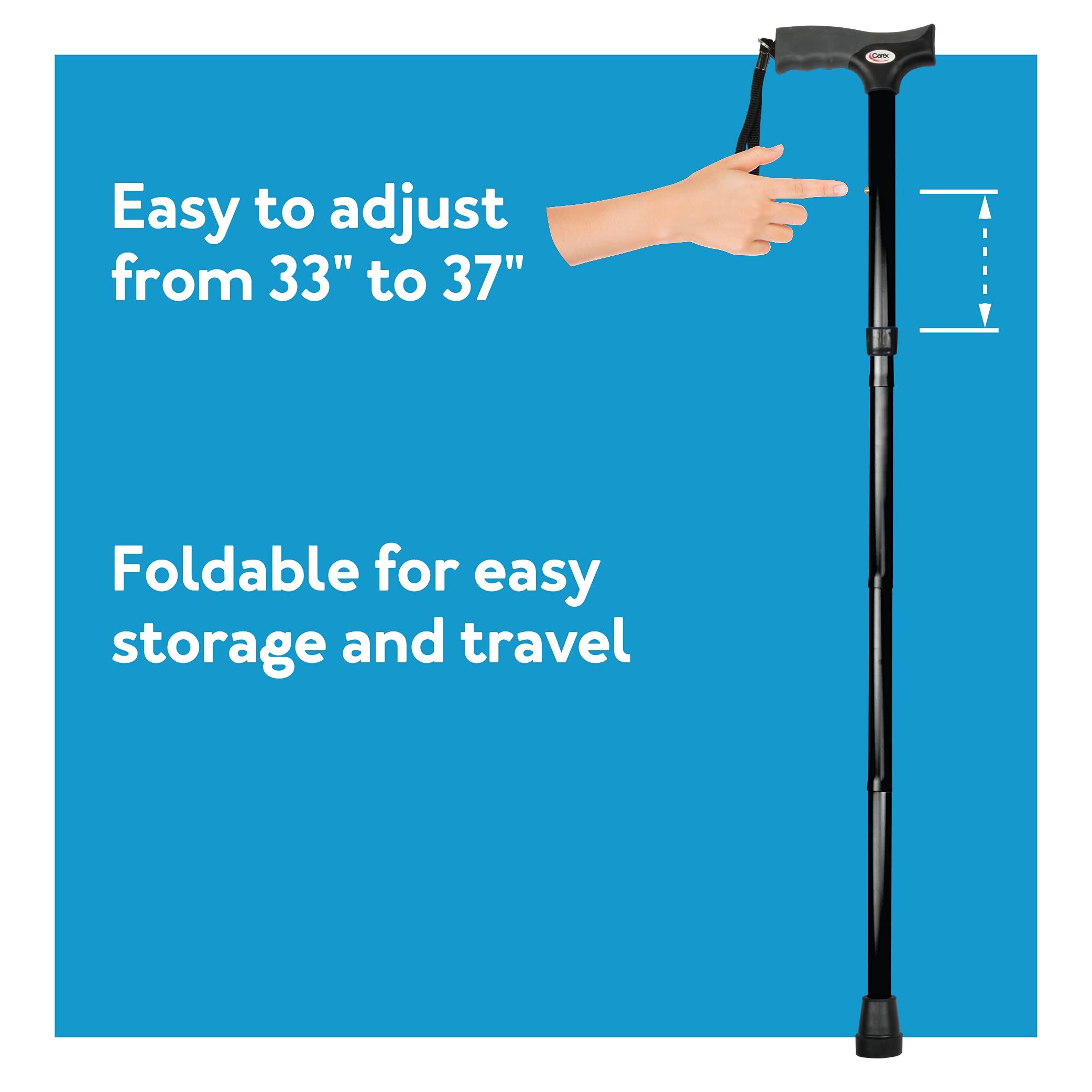 Carex Soft Grip Folding Cane - Foldable Walking Cane For Men and Women - Adjustable Height (33