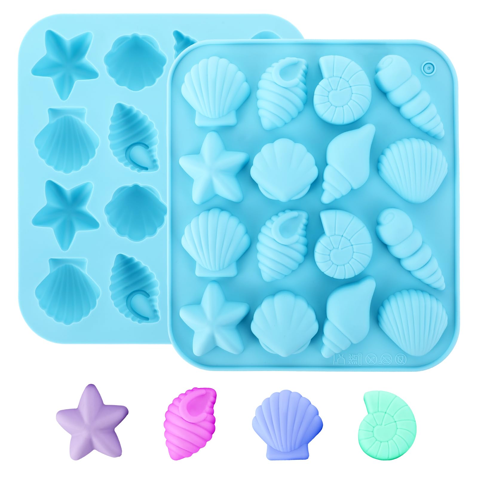 2 Pack Seashell Mould Silicone Poly Shell Mould Chocolate Mould Starfish Candy Mold Turtle Conch Fondant Mold Polymer Clay Mold Ocean Theme Baking Mold for Crafting DIY Cake Decoration