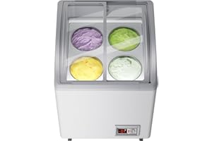 FERUEO 21 in Commercial Ice Cream Freezer 5.5 Cu.Ft Display Case Commercial Freezer with 4 Tubs and 2 Sliding Glass Door for Shop, White