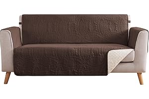 Pamhaven Water Repellent Loveseat Cover for 2 Cushion Couch, Machine Washable Love Seat Quilted Couch Covers, Pet Friendly Sofa Slipcovers (Loveseat 48", Chocolate)